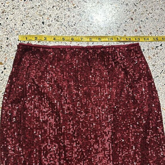 7th Ray red sequin elastic waist stretch midi skirt side slit Large L - Picture 5 of 5